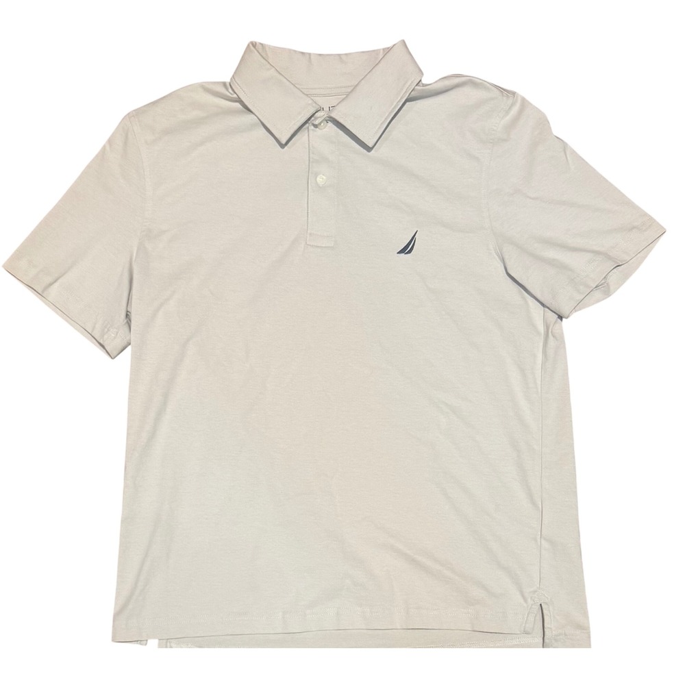Nautica stylish Short Sleeve Polo Shirt Beige Khaki‎ Cotton Men's Size M